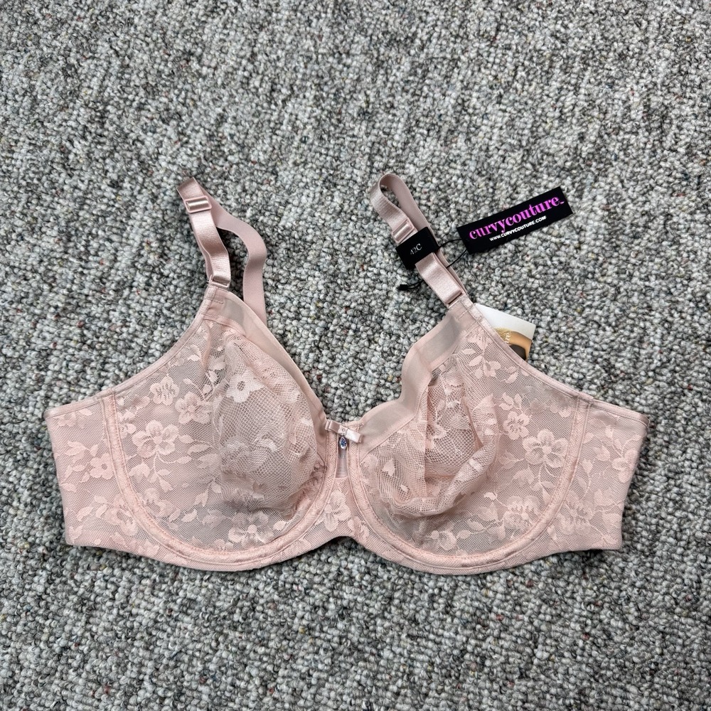 Curvy Couture Size 42C Lace Unlined Underwire Bra Pink 1362B NWT